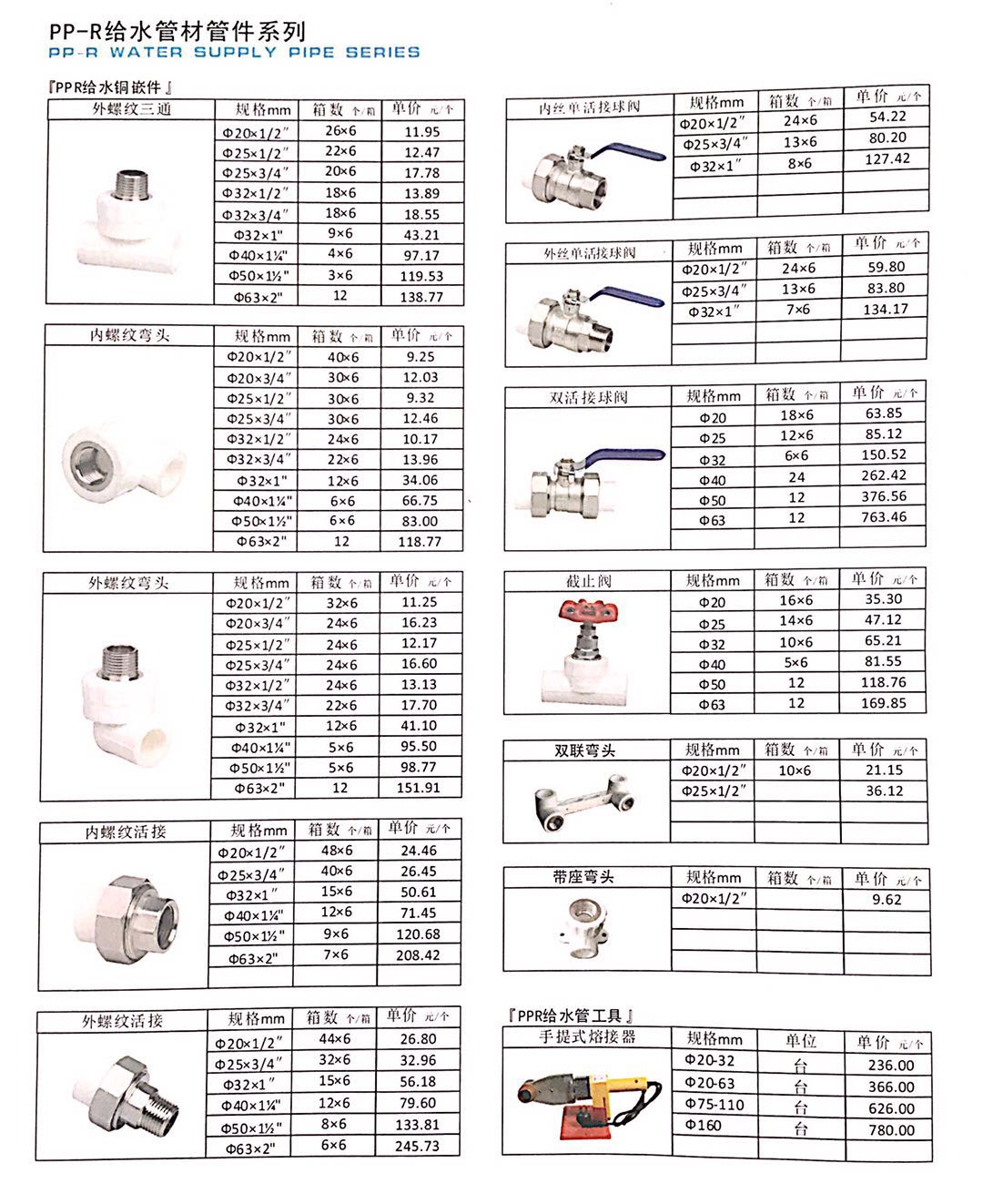 ppr给水管报价表_ppr给水管表_ppr给水管件表